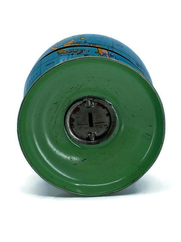 Midcentury Globe Bank Tin Litho by J. Chein - Duckwells