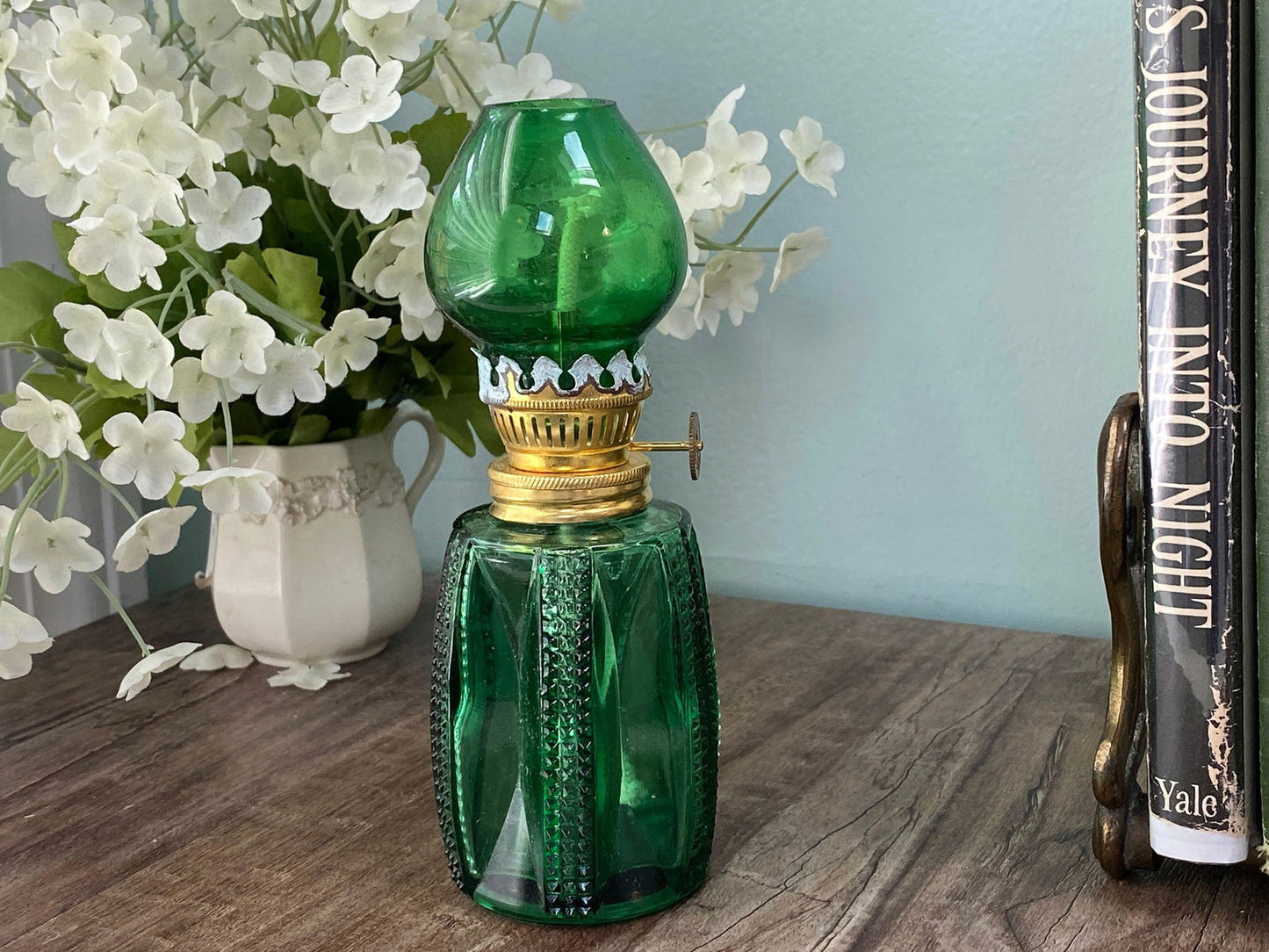 Midcentury Green Glass Christmas Oil Lamp at Duckwells