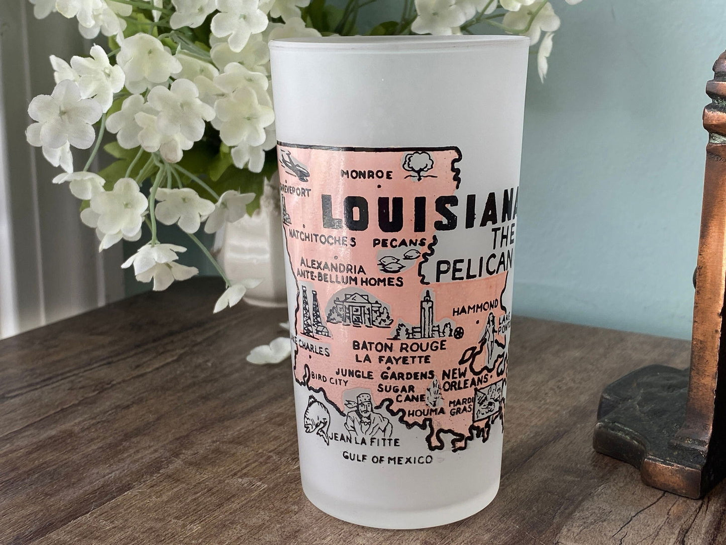 Midcentury Louisiana Souvenir Glass with State Map - Duckwells