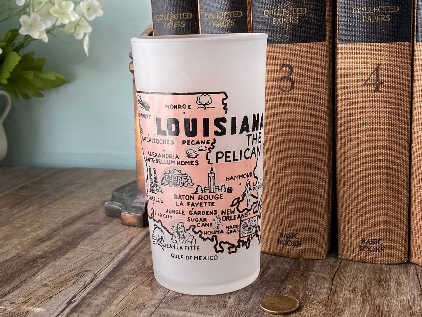 Midcentury Louisiana Souvenir Glass with State Map - Duckwells