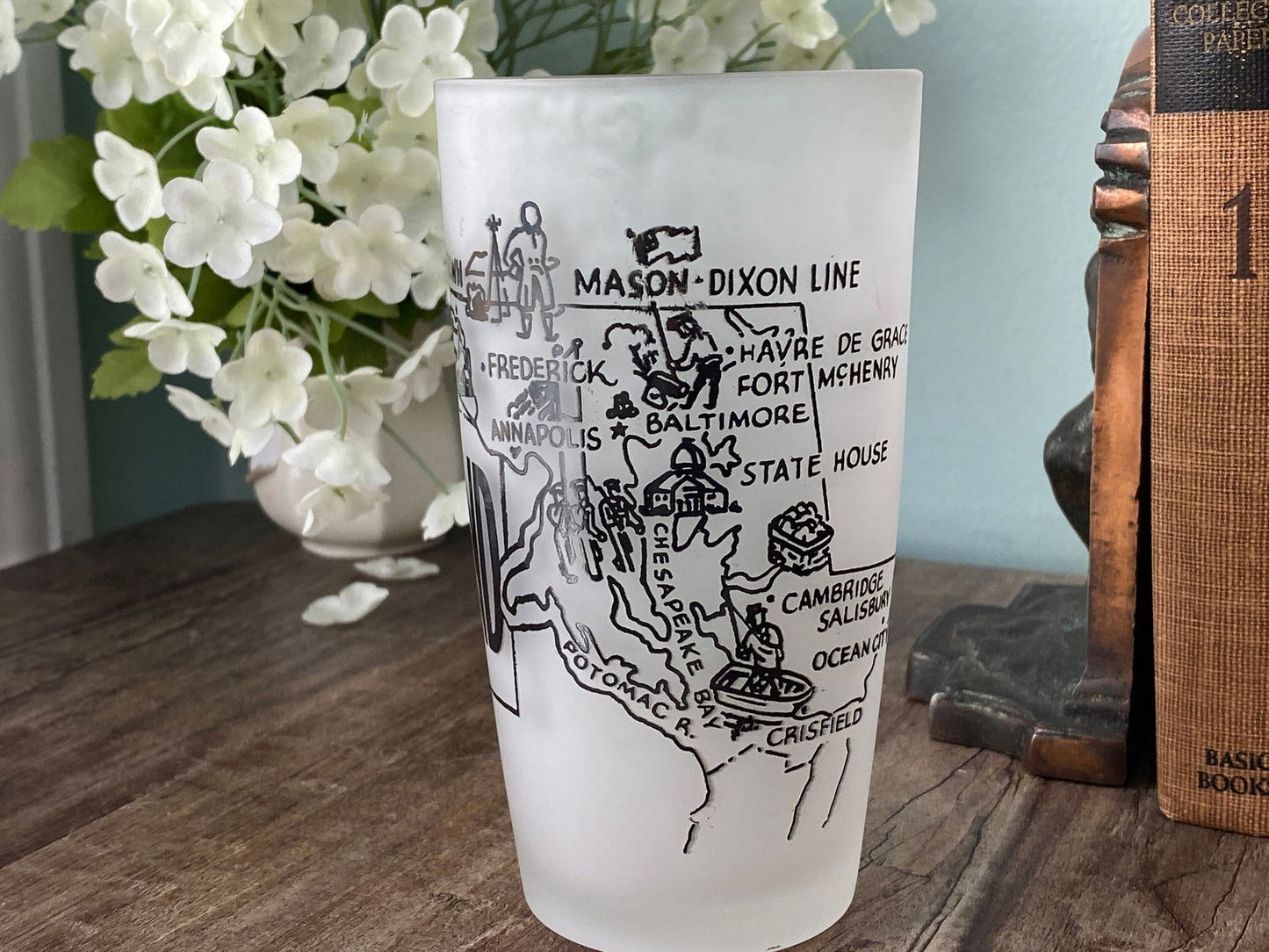 Midcentury Maryland Souvenir Glass with State Map at Duckwells