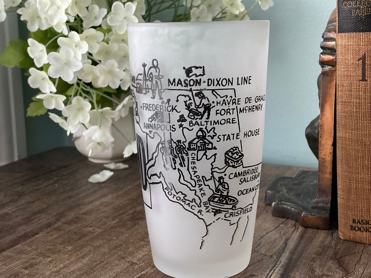 Midcentury Maryland Souvenir Glass with State Map at Duckwells