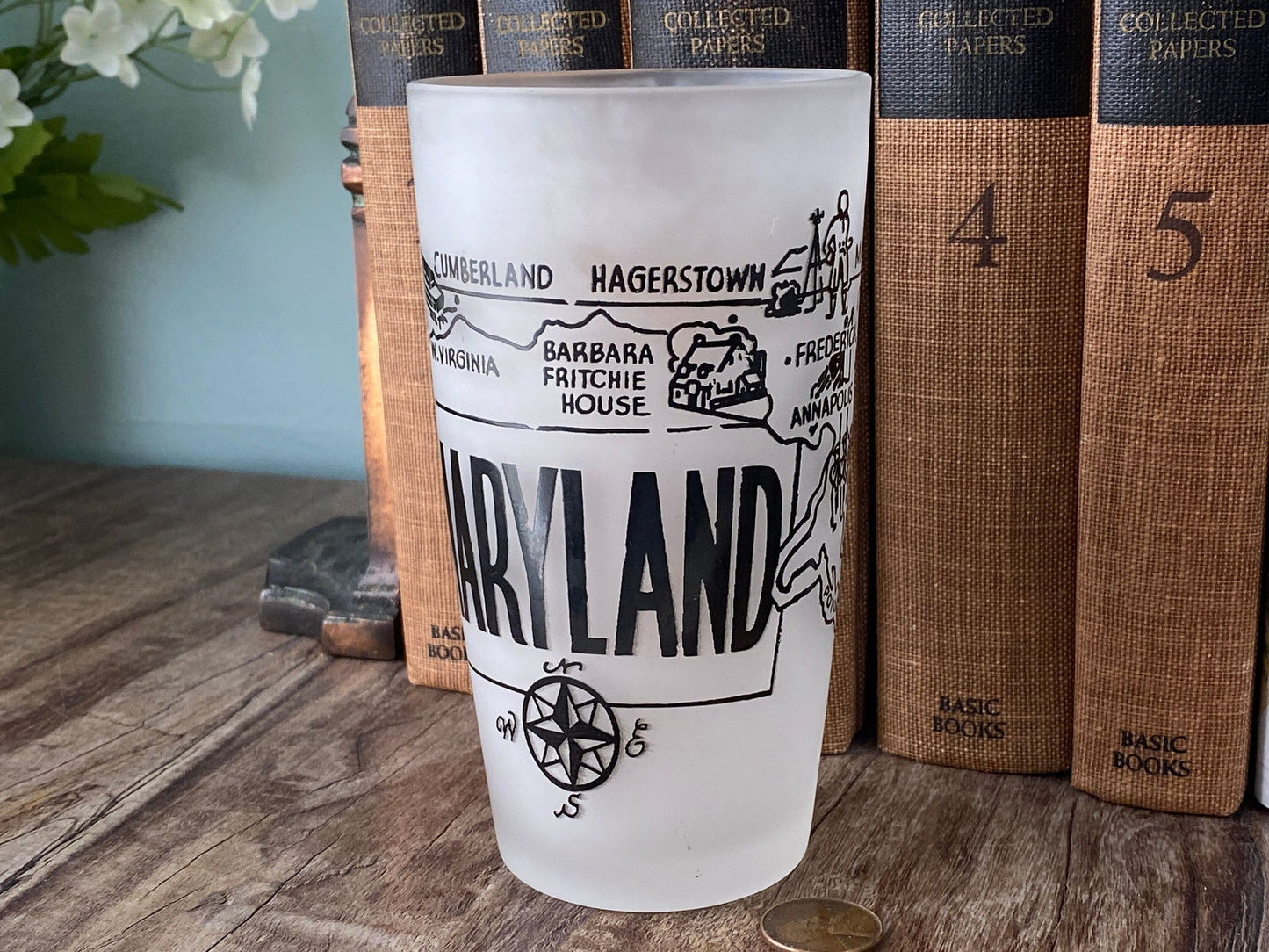 Midcentury Maryland Souvenir Glass with State Map at Duckwells