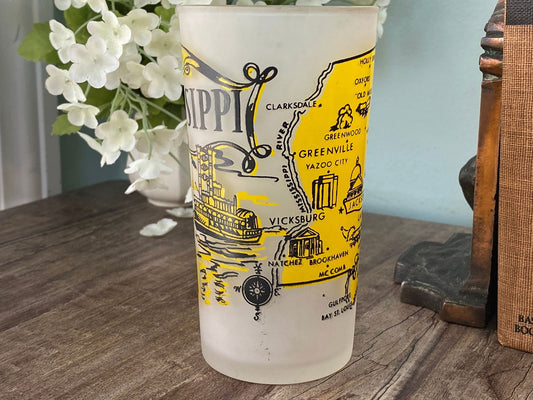 Midcentury Mississippi Souvenir Glass with State Map at Duckwells