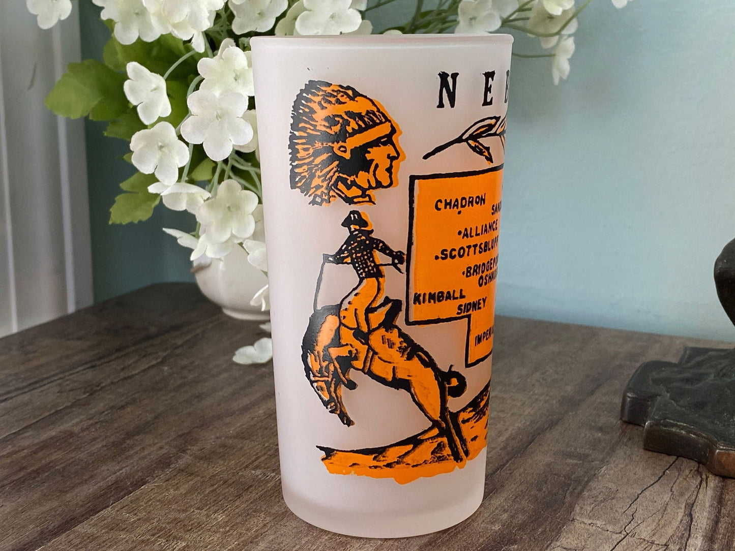 Midcentury Nebraska Souvenir Glass with State Map - Duckwells