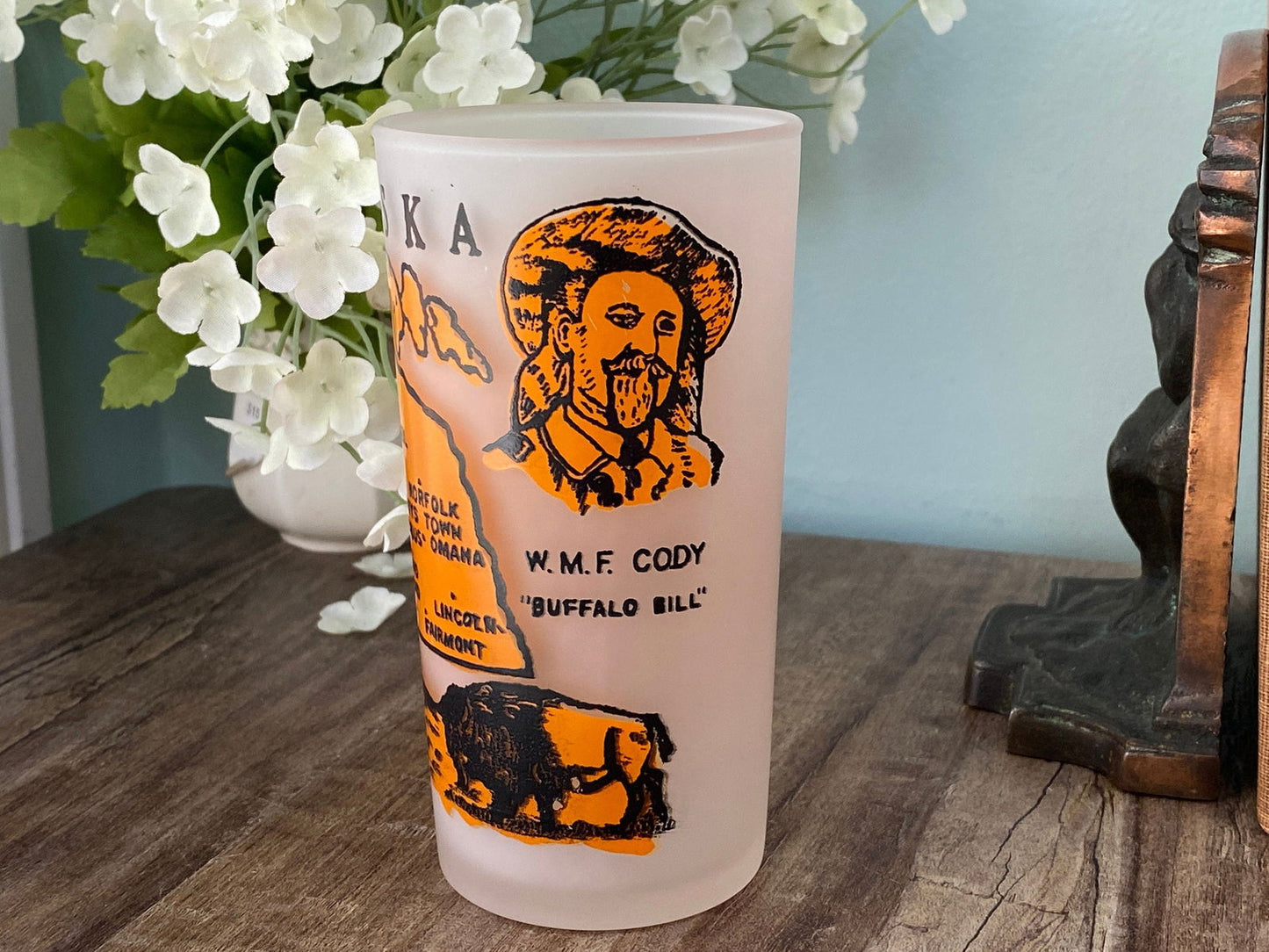 Midcentury Nebraska Souvenir Glass with State Map - Duckwells