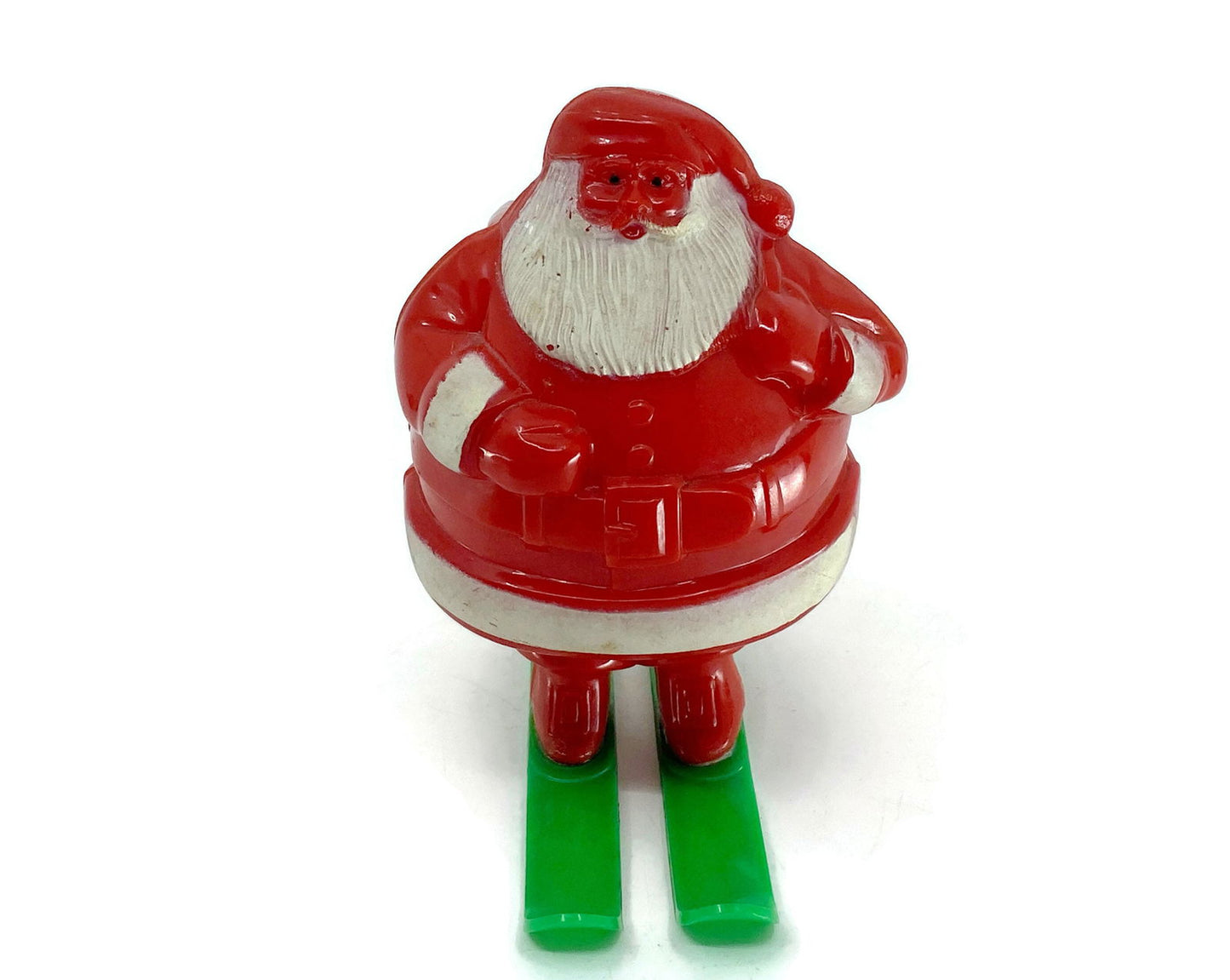 Midcentury Santa Claus on Skies Plastic Candy Container - Duckwells