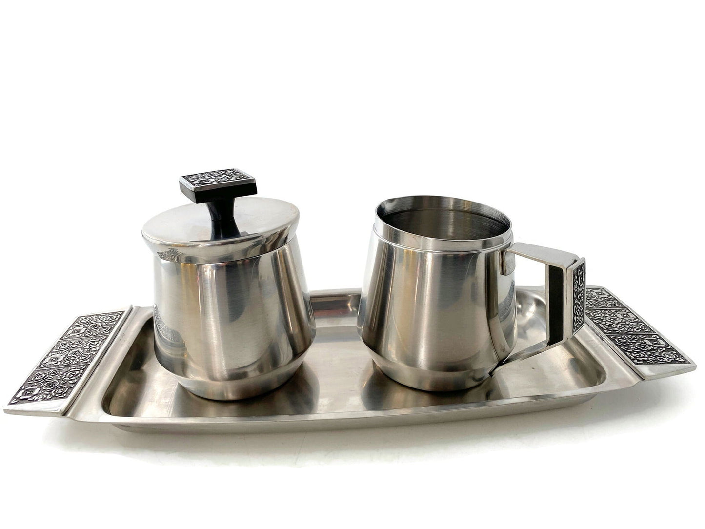 Midcentury Stainless Sugar and Creamer Set by Stanley Roberts - Duckwells