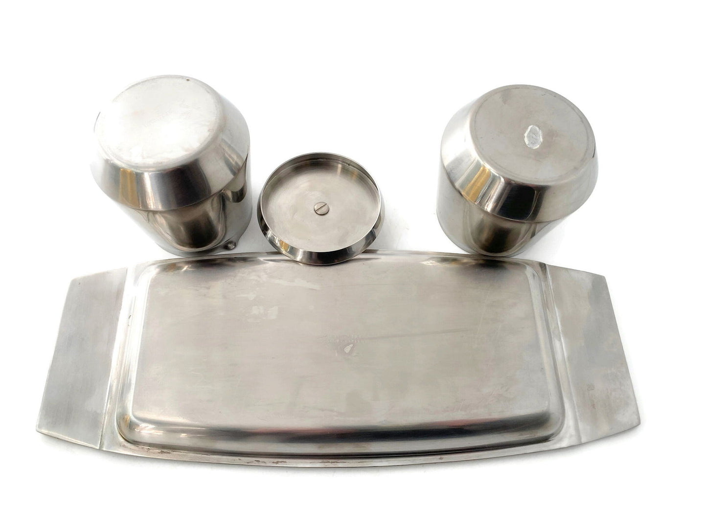 Midcentury Stainless Sugar and Creamer Set by Stanley Roberts - Duckwells