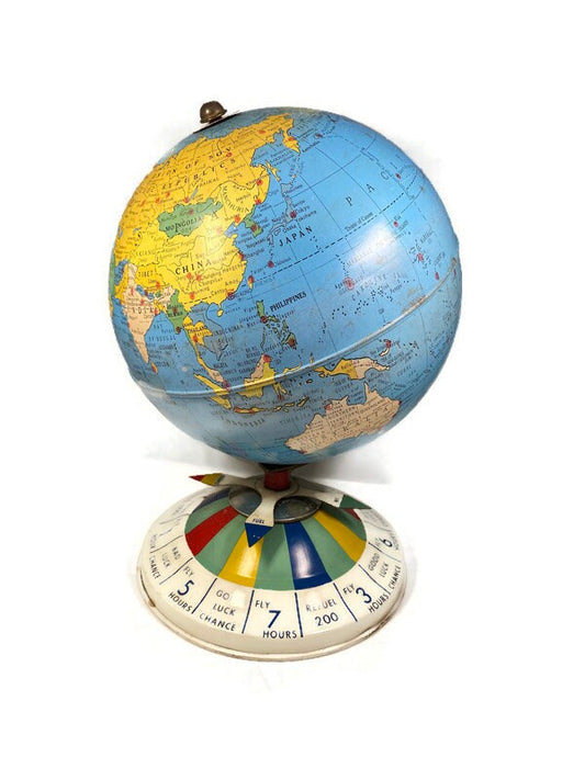 Midcentury Tin Desk Globe - Magnetic Metal Toy at Duckwells