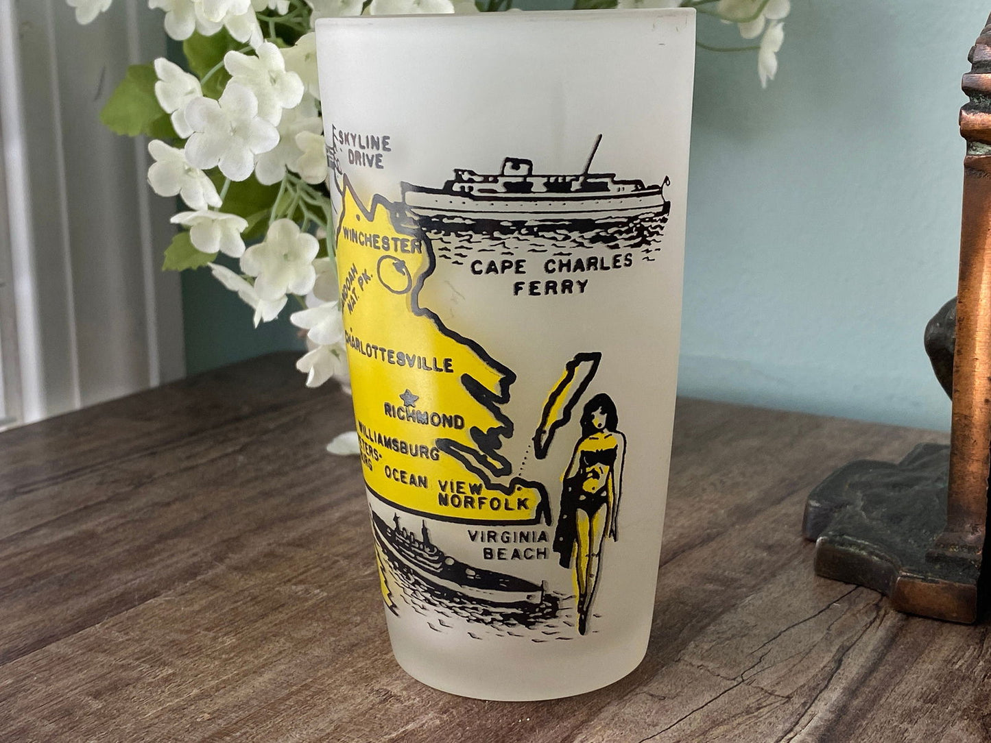 Midcentury Virginia Souvenir Glass with State Map - Duckwells