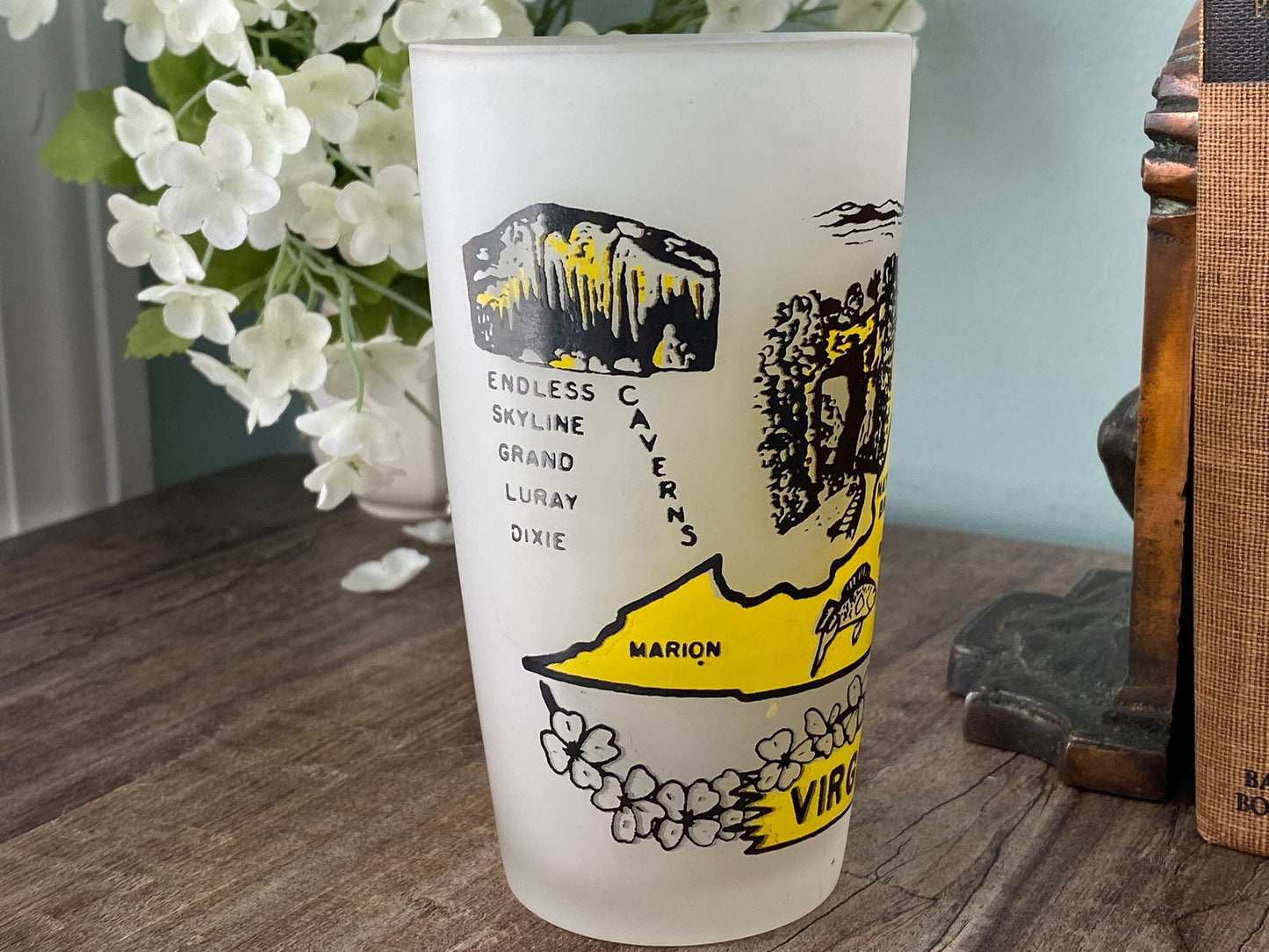 Midcentury Virginia Souvenir Glass with State Map - Duckwells