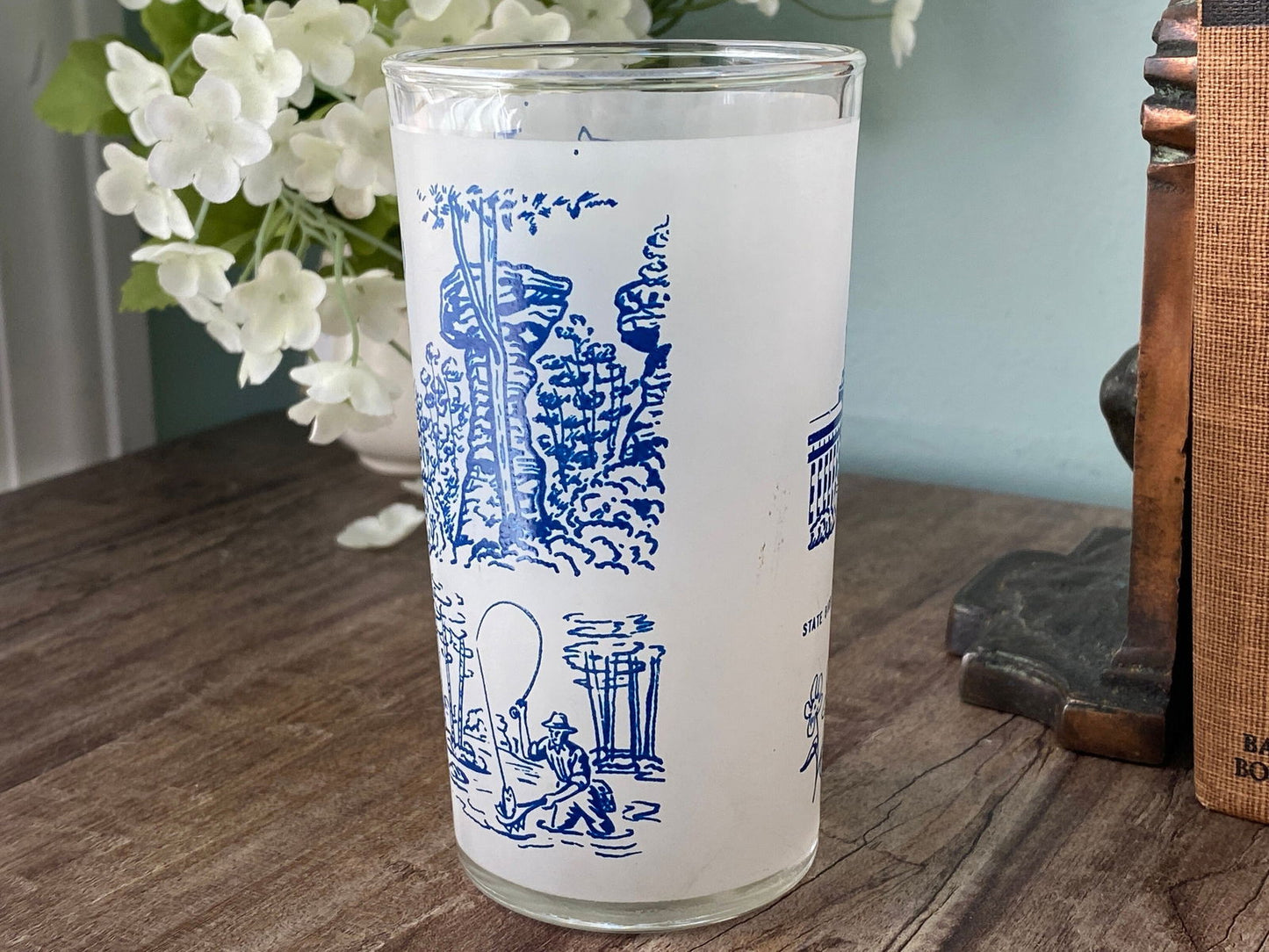 Midcentury Wisconsin Souvenir Glass with State Map at Duckwells