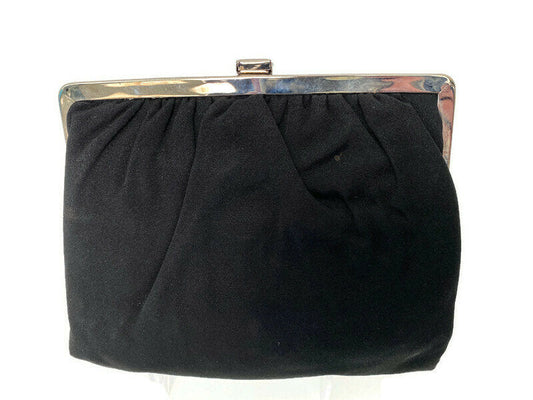 Vintage Black Purse - Silver Hinged Frame and Folding Handle at Duckwells