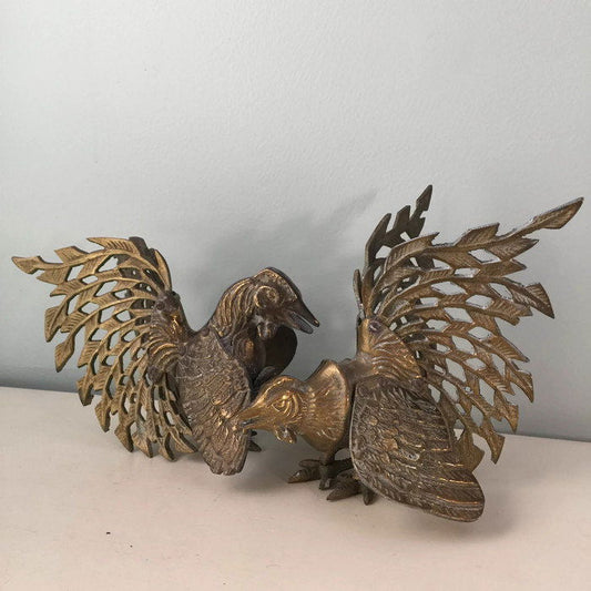 Vintage Brass Fighting Cocks Figurines at Duckwells