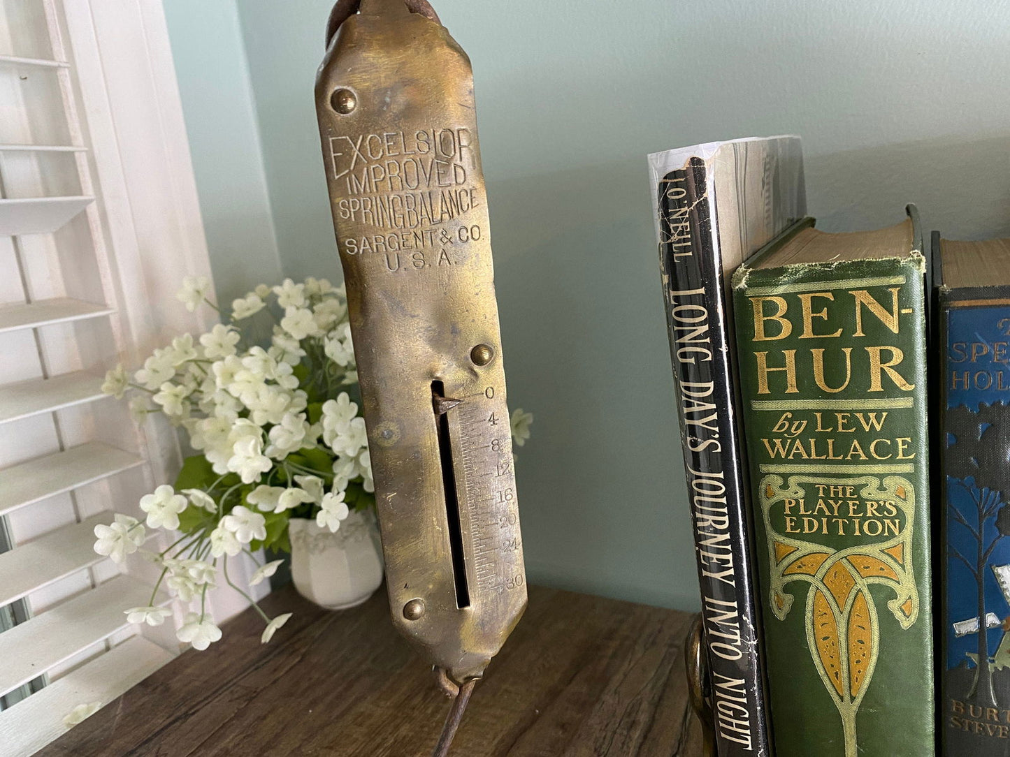 Vintage Brass Spring Balance Hanging Hook Scale - Duckwells