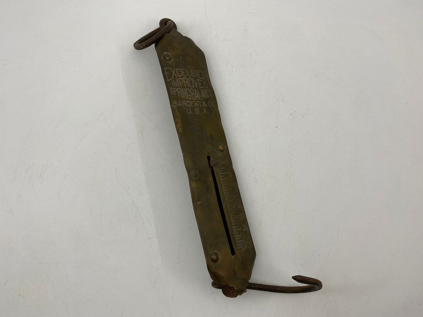 Vintage Brass Spring Balance Hanging Hook Scale - Duckwells