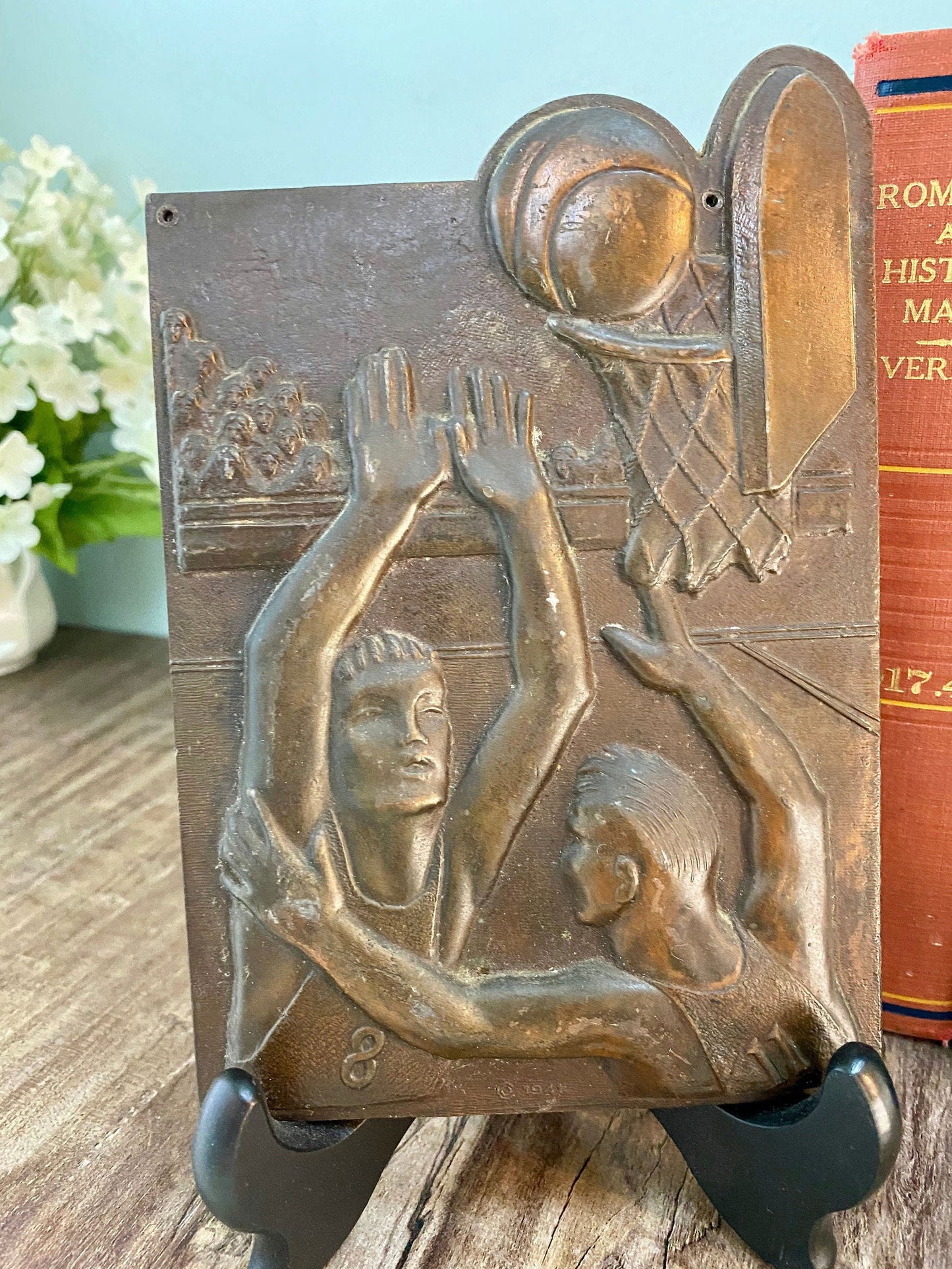 Vintage Bronze Basketball Plaque at Duckwells