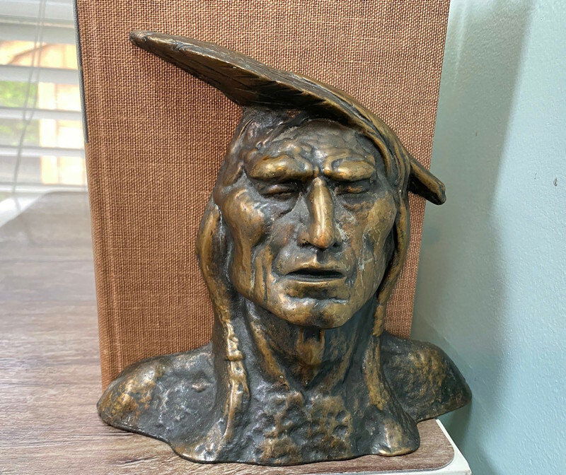 Vintage Bronze Indian Warrior bookends - Duckwells