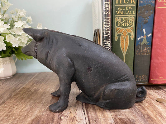 Vintage Cast Iron Pig Bank Heavy Doorstop or Animal Figurine at Duckwells