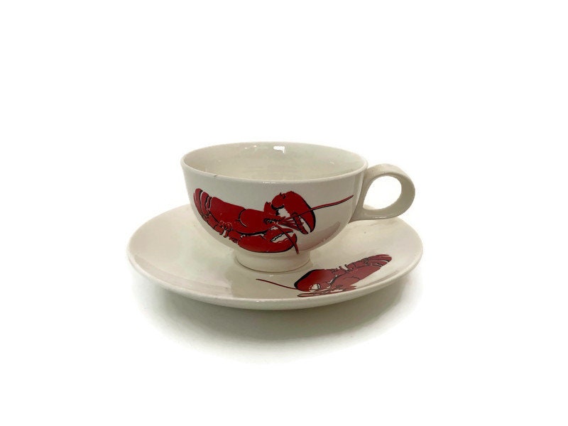 Vintage Ceramic Lobster Cup and Saucer Set by Eastern China NY U.S.A. - Duckwells