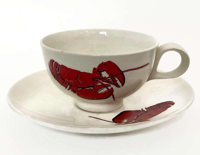 Vintage Ceramic Lobster Cup and Saucer Set by Eastern China NY U.S.A. - Duckwells