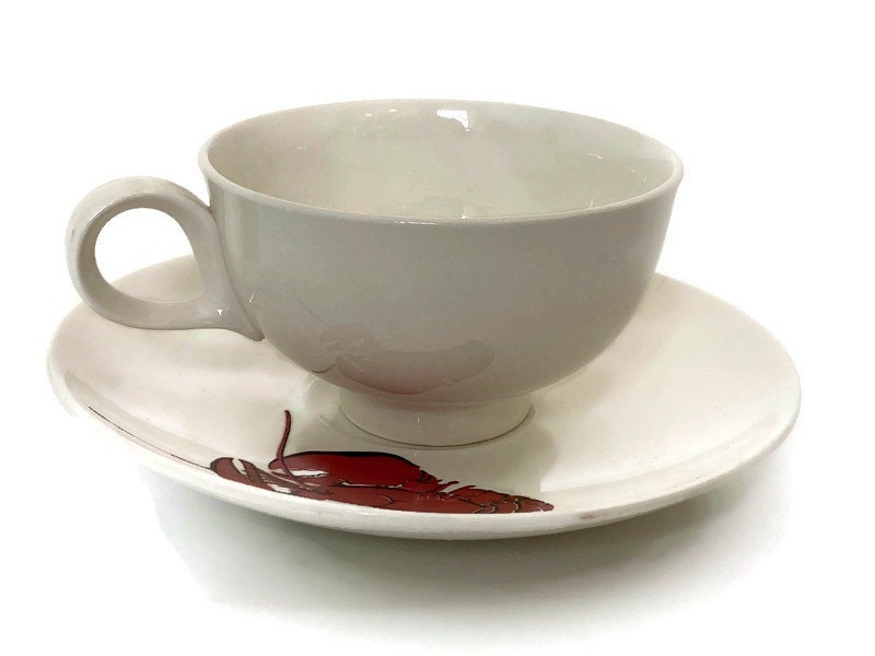 Vintage Ceramic Lobster Cup and Saucer Set by Eastern China NY U.S.A. - Duckwells