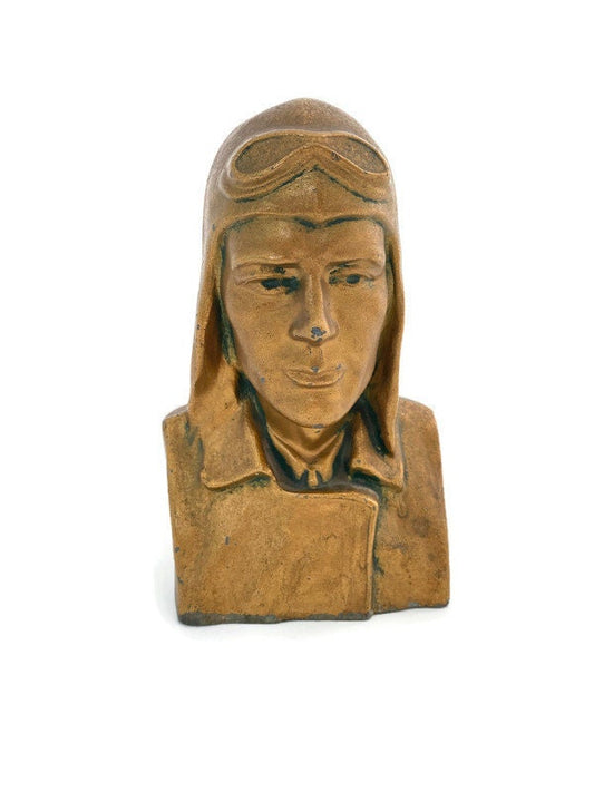Vintage Charles Lindbergh Metal Bust Figurine at Duckwells