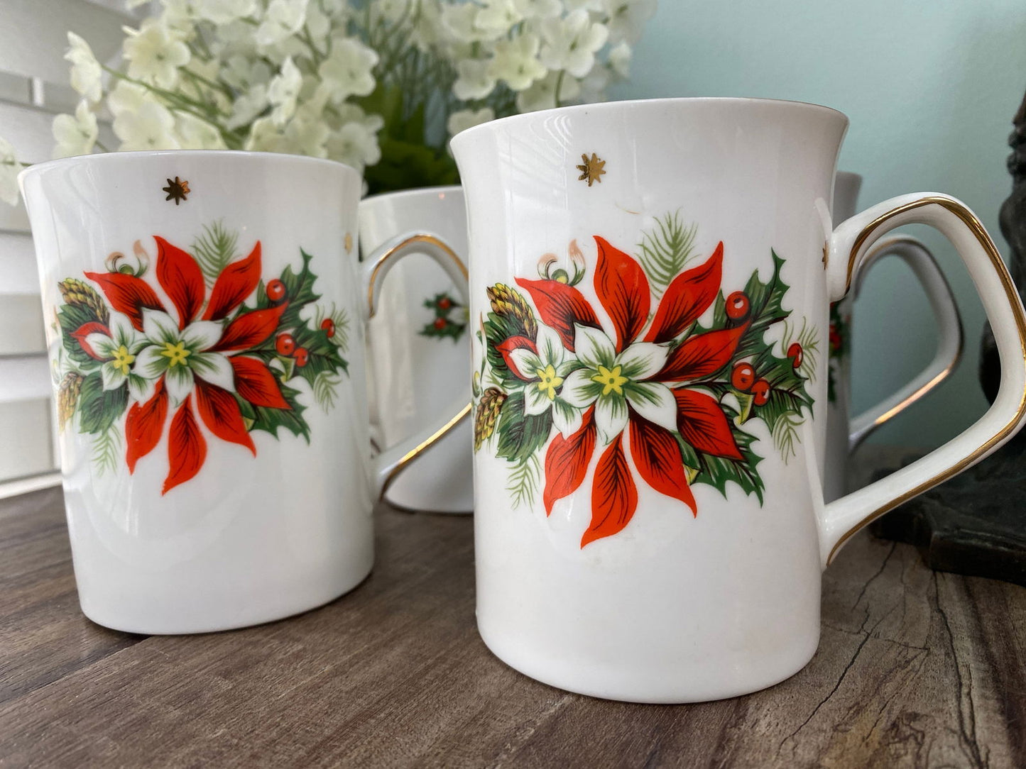 Vintage Christmas Coffee Mugs by Royalty English Fine Bone China at Duckwells