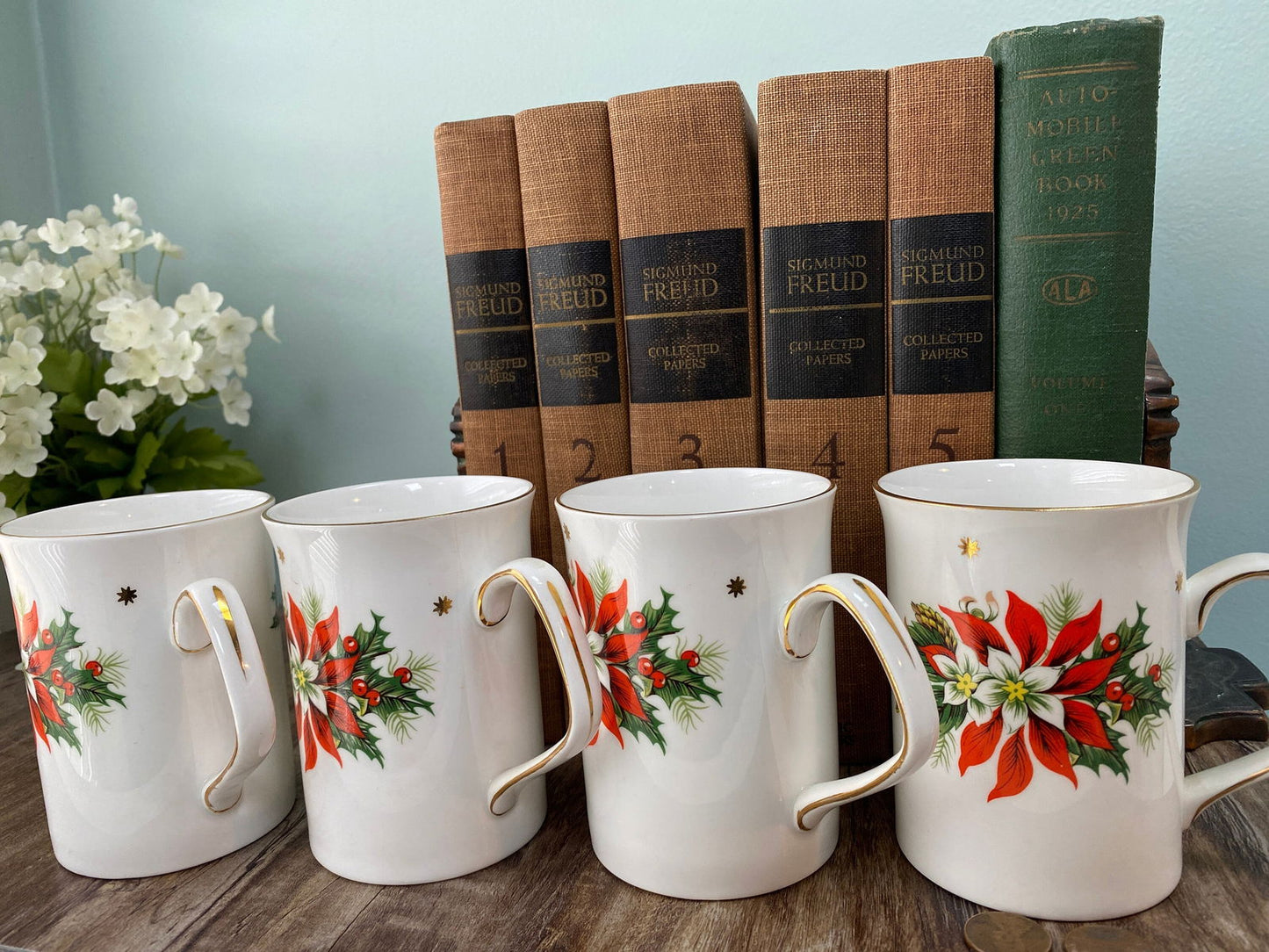 Vintage Christmas Coffee Mugs by Royalty English Fine Bone China at Duckwells