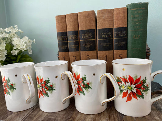 Vintage Christmas Coffee Mugs by Royalty English Fine Bone China at Duckwells