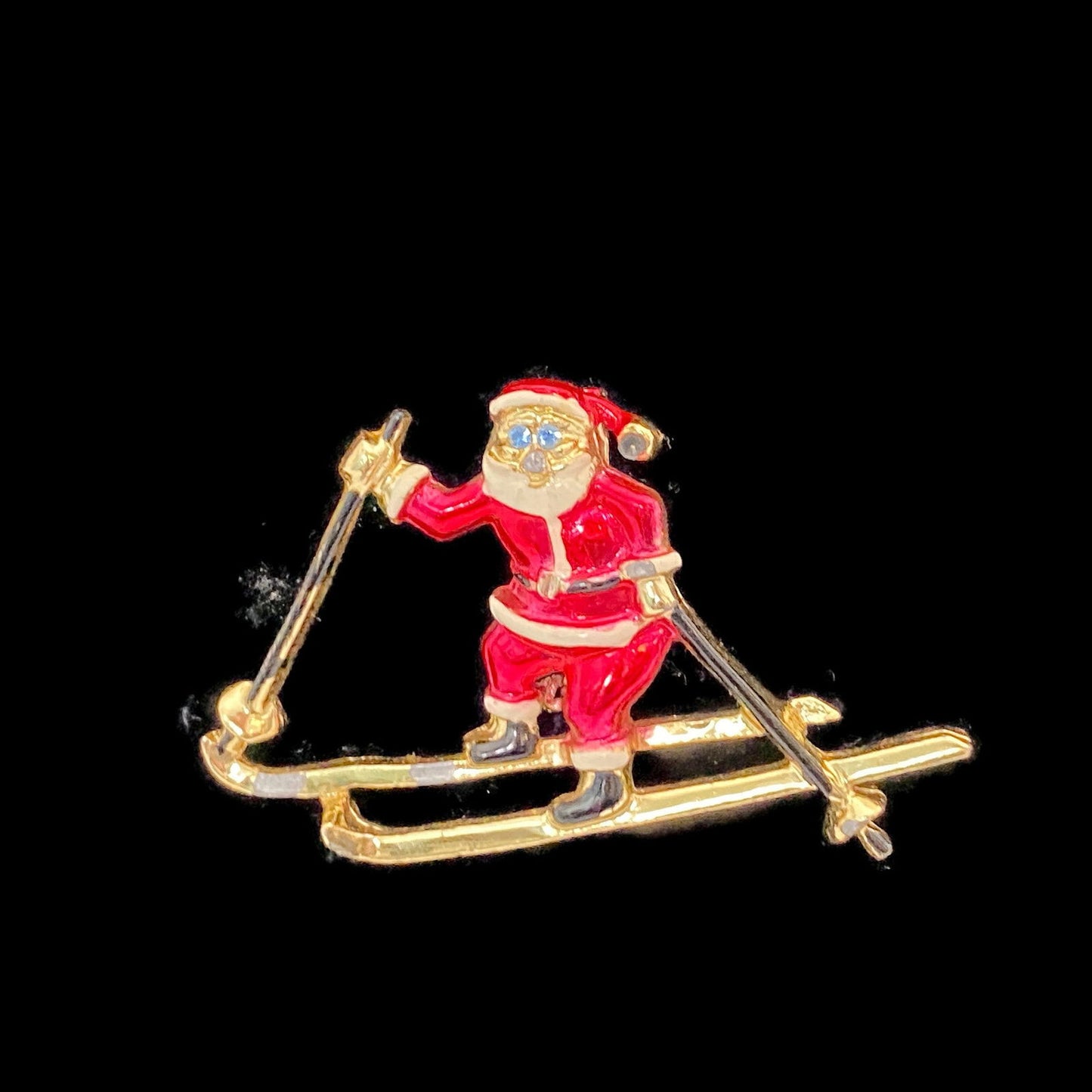 Vintage Christmas Tree Pin Santa on Skis by Beatrix Jewelry at Duckwells