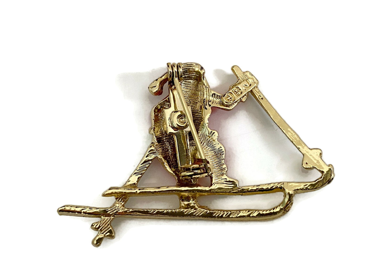 Vintage Christmas Tree Pin Santa on Skis by Beatrix Jewelry at Duckwells