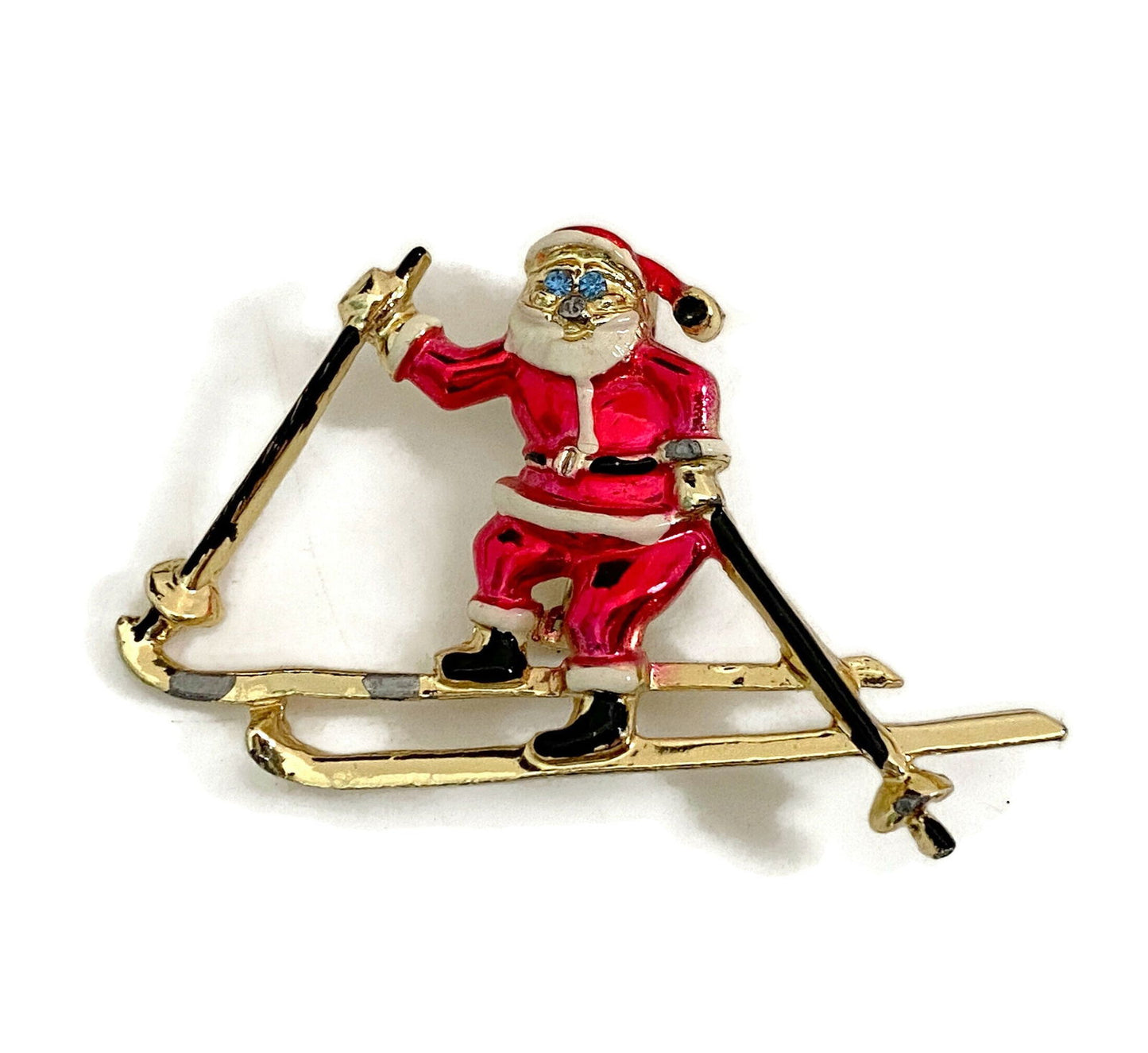 Vintage Christmas Tree Pin Santa on Skis by Beatrix Jewelry at Duckwells