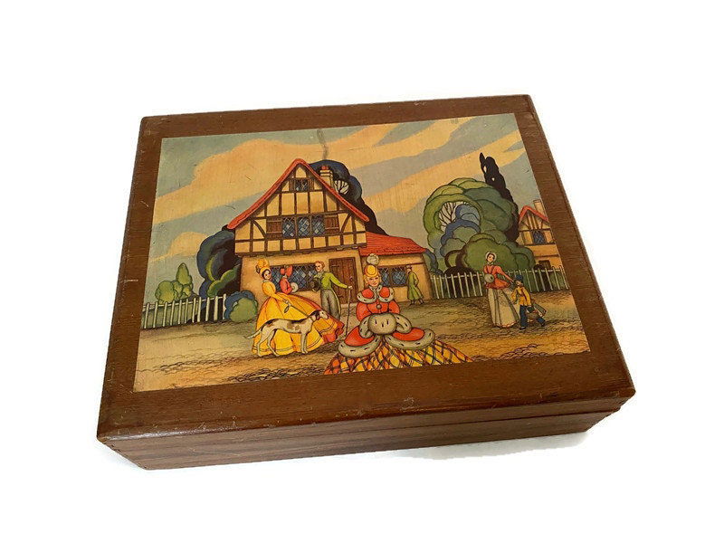 Vintage Decoupage Wood Box at Duckwells