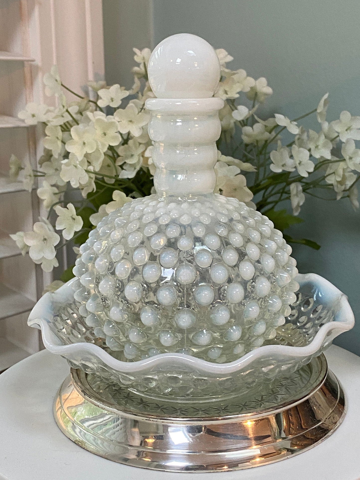 Vintage Fenton Hobnail Opalescent Bottle with Bowl at Duckwells