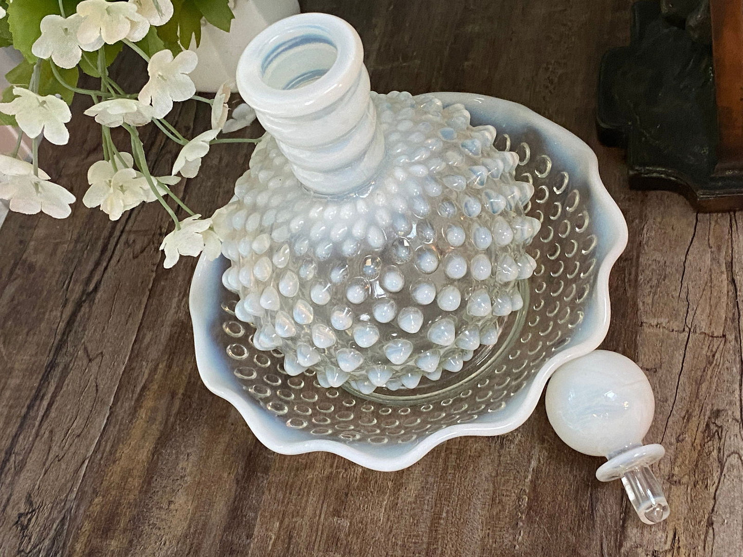 Vintage Fenton Hobnail Opalescent Bottle with Bowl at Duckwells