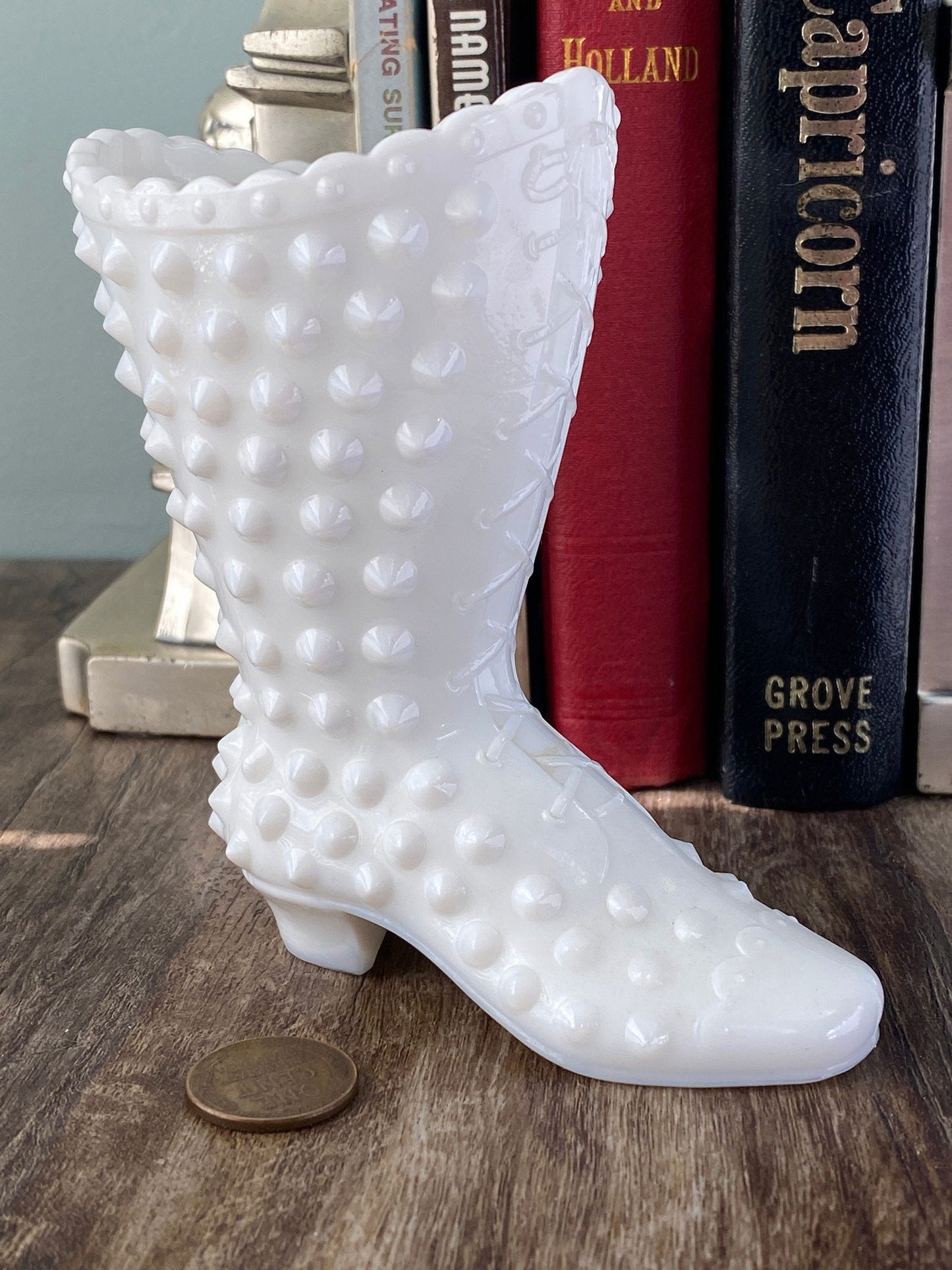 Vintage Fenton Milk Glass Hobnail Boot at Duckwells