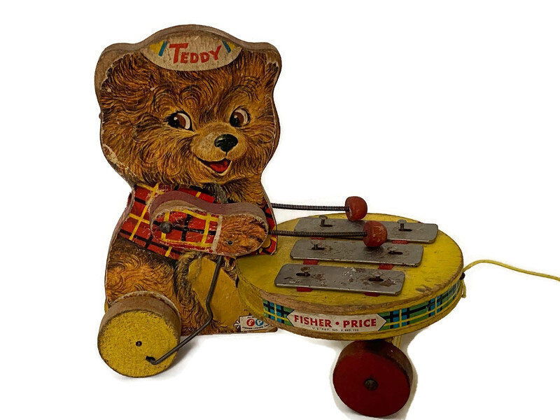 Vintage Fisher Price Teddy Zilo Wood Pull Toy at Duckwells