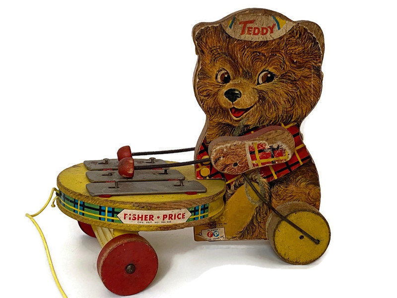 Vintage Fisher Price Teddy Zilo Wood Pull Toy at Duckwells
