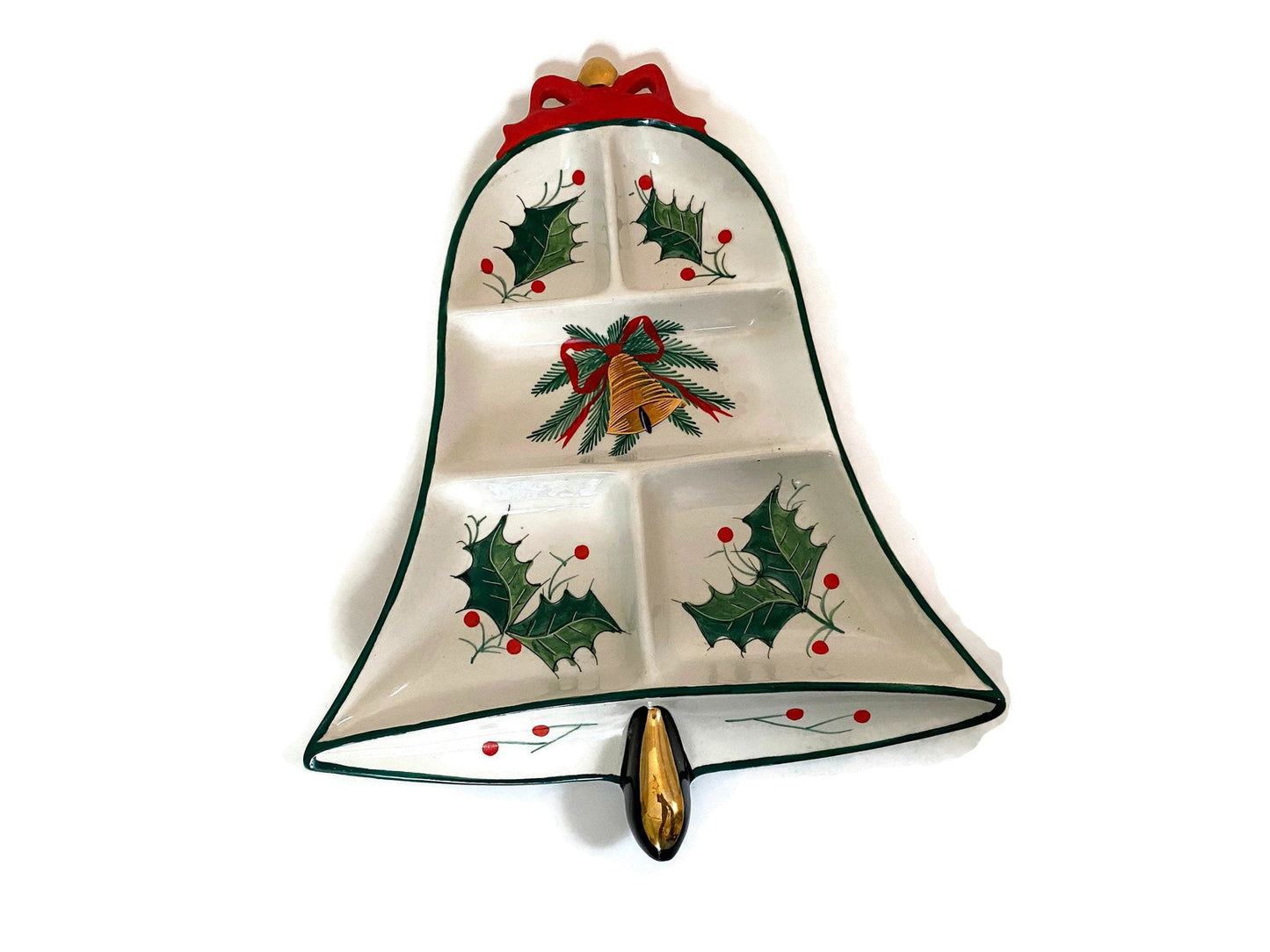 Vintage Italian Pottery Christmas Bell Divided Dish - Duckwells