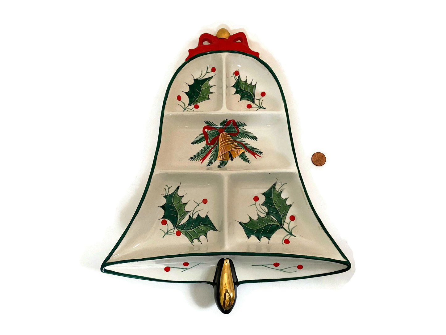 Vintage Italian Pottery Christmas Bell Divided Dish - Duckwells