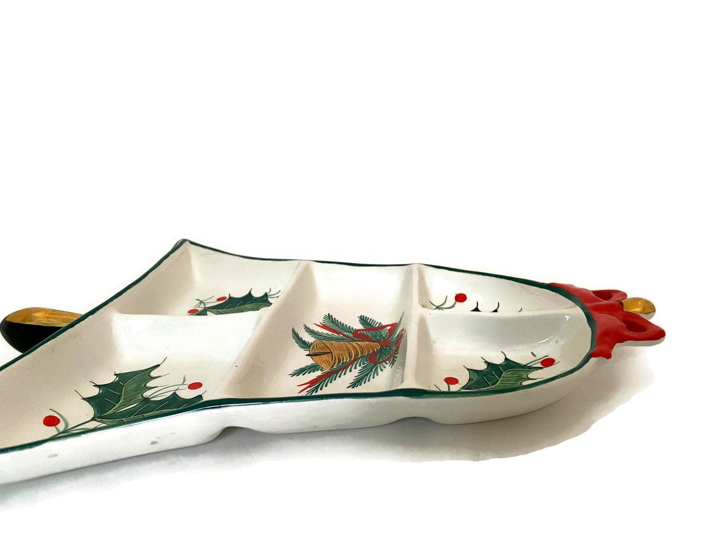 Vintage Italian Pottery Christmas Bell Divided Dish - Duckwells