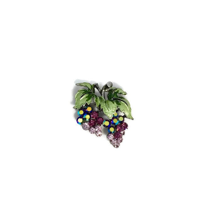Vintage Kirks Folly Rhinestone Grapes Brooch - Duckwells