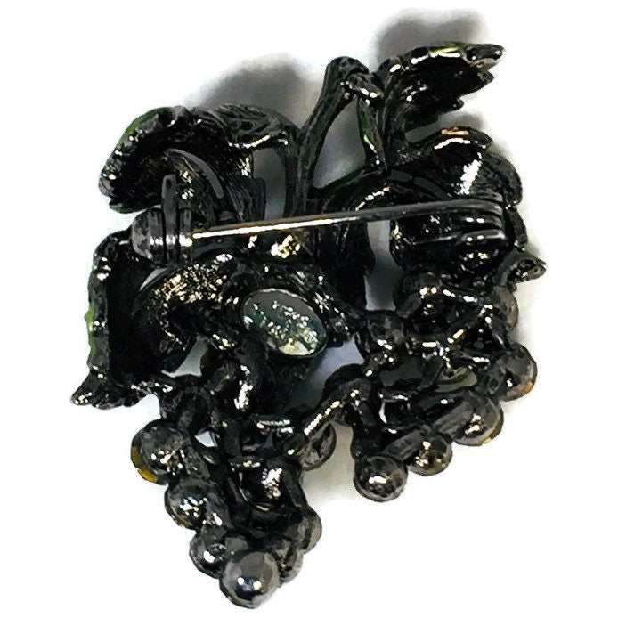 Vintage Kirks Folly Rhinestone Grapes Brooch - Duckwells