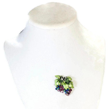 Vintage Kirks Folly Rhinestone Grapes Brooch - Duckwells