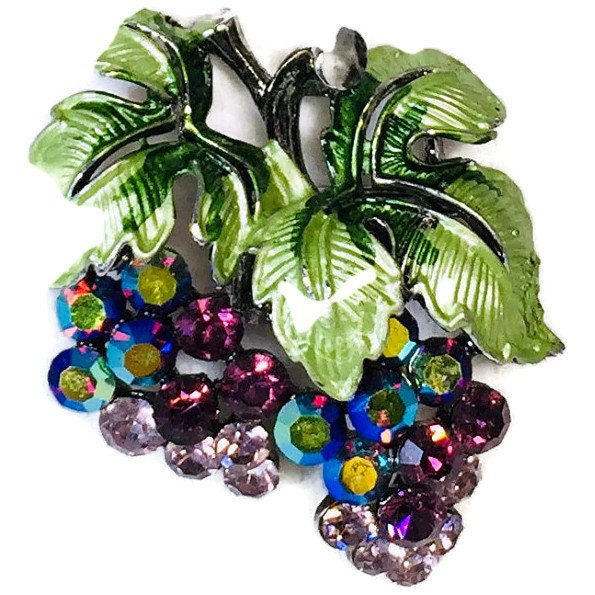 Vintage Kirks Folly Rhinestone Grapes Brooch - Duckwells