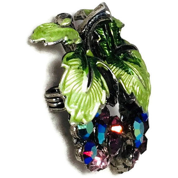 Vintage Kirks Folly Rhinestone Grapes Brooch - Duckwells