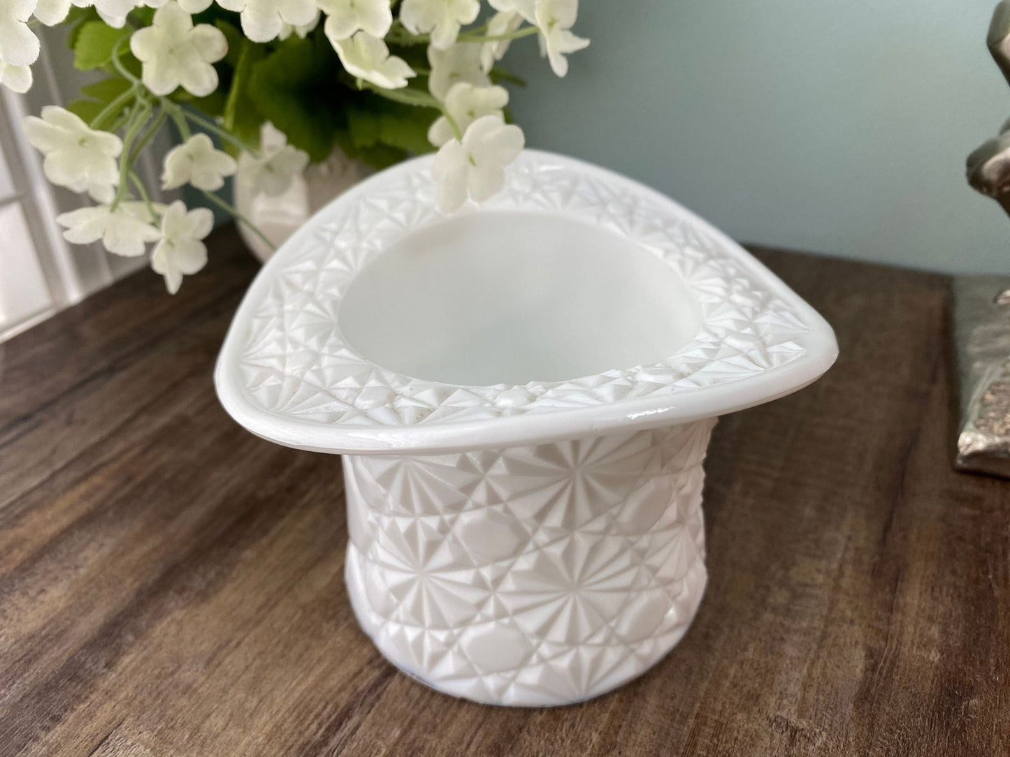 Vintage Large Milk Glass Hat by Fenton at Duckwells