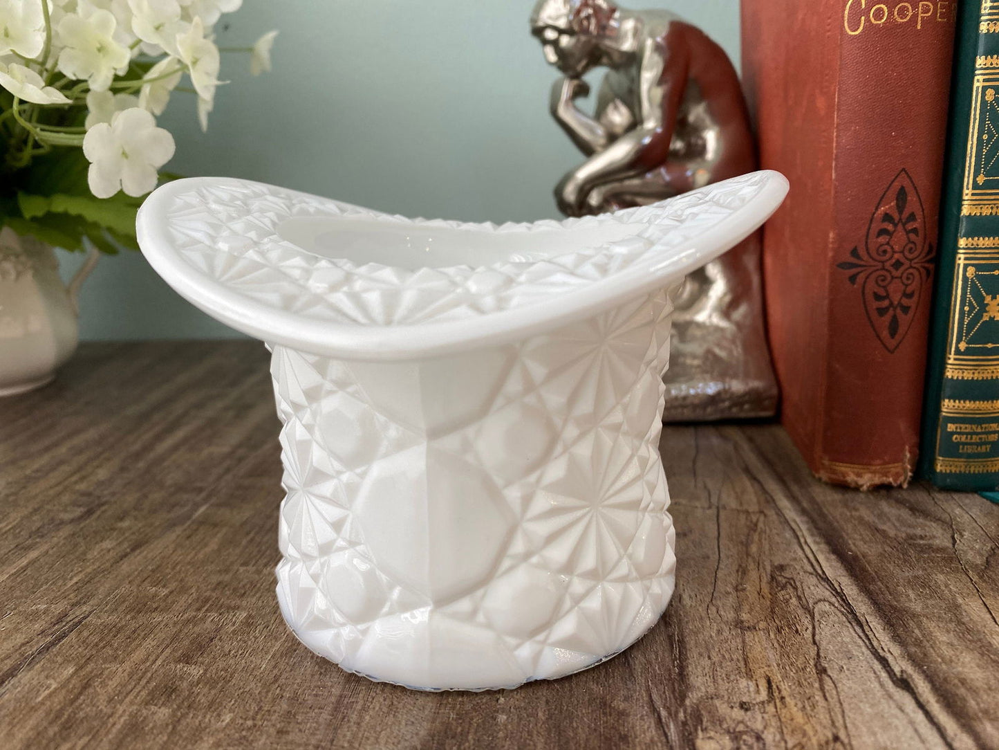 Vintage Large Milk Glass Hat by Fenton at Duckwells